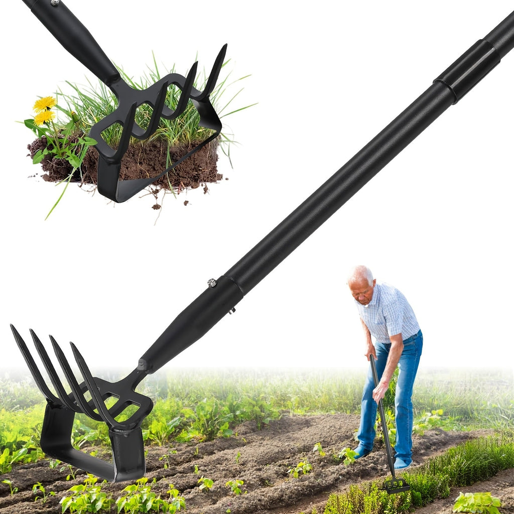 2-in-1 Garden Hand Tool with Stirrup Hoe, Four-Tine Cultivator and 62-, 73- or 82-Inch Sectional Handle — image 1