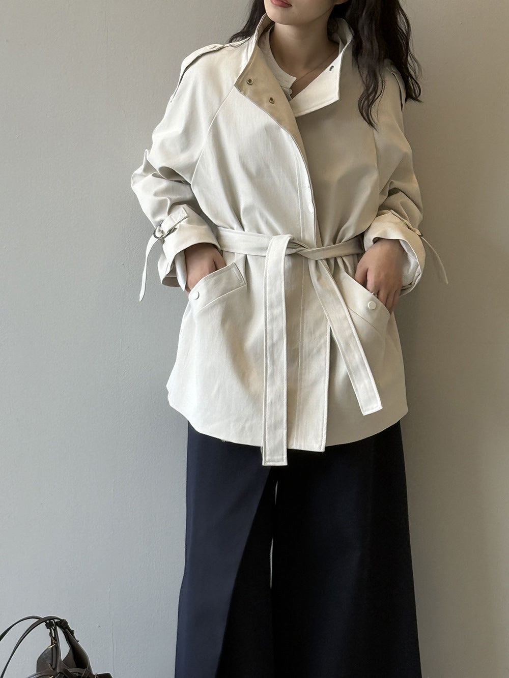 Stand Collar Trench Coat For Women Loose Casual Jacket