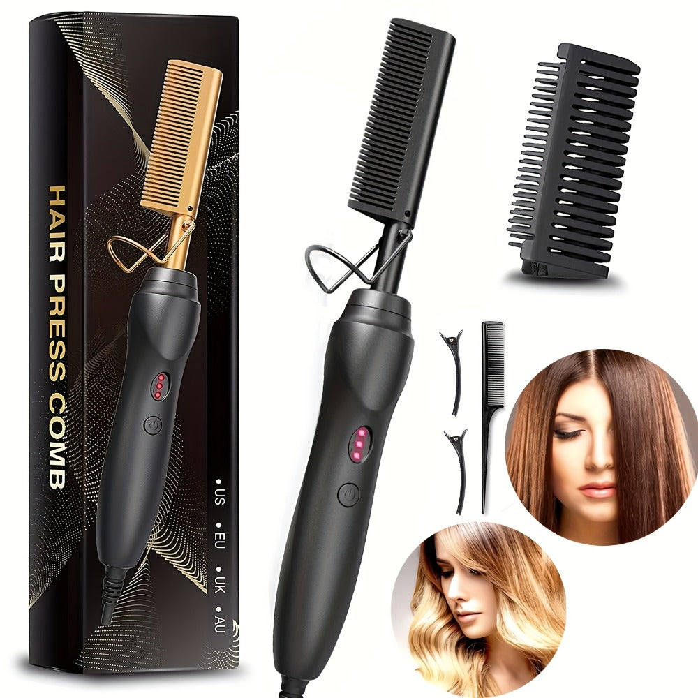 Electric Press-Comb Hair Straightener in Pink, Gold, Black, Gradient or Avocado Green with Corded Handle — image 8