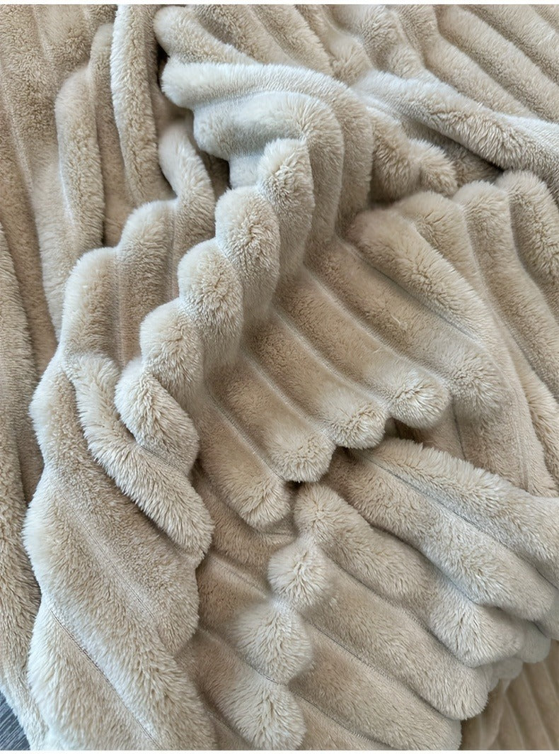 Fleece Blanket Double-Sided 3D Faux Rabbit Fur Throw – Ultra-Soft Thick 300-350g/m² for Home, Office, Travel & Camping — imag