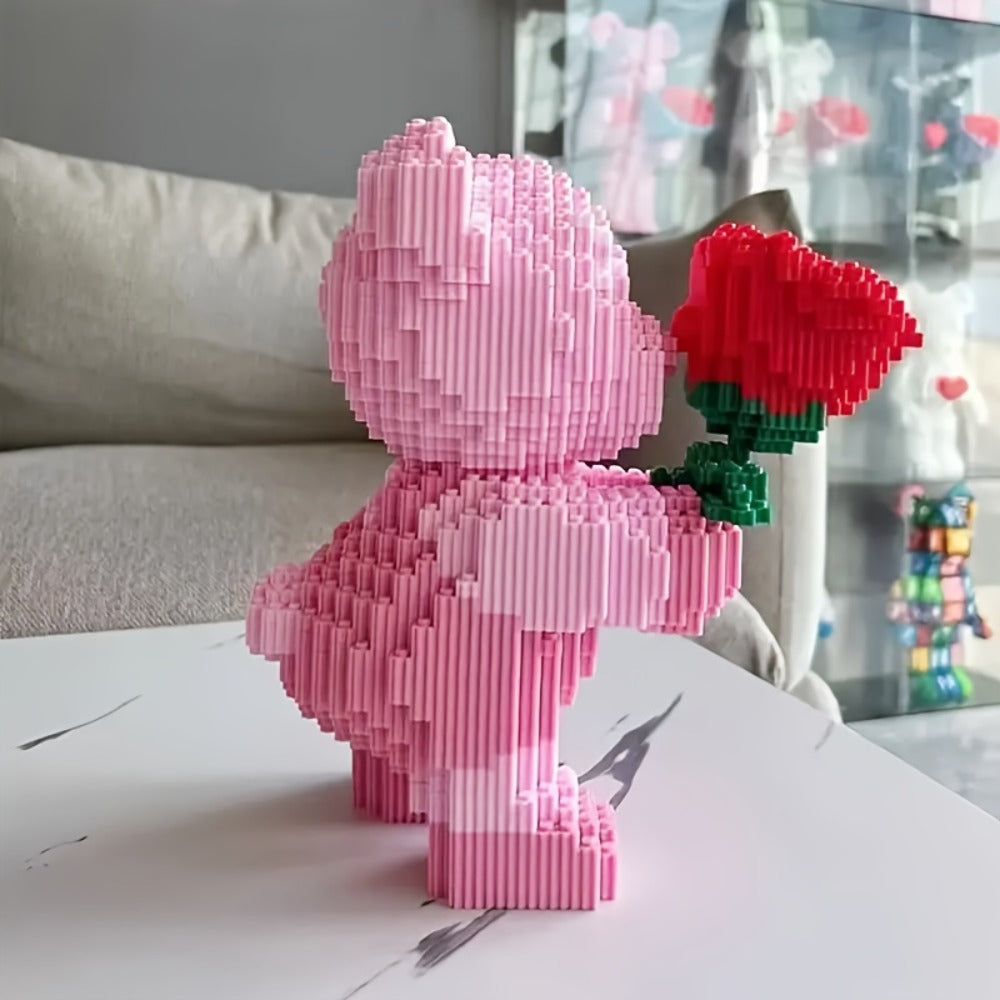 Rose Bear Building Blocks Set 4051 Pieces – Romantic Bear Holding Rose Brick Model Kit High-Difficulty Display Build — image 