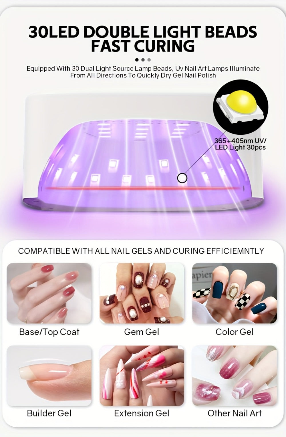 Rechargeable UV LED Nail Lamp 30 Beads, Professional Gel Nail Curing Light Cordless with 3 Timer Settings — image 13