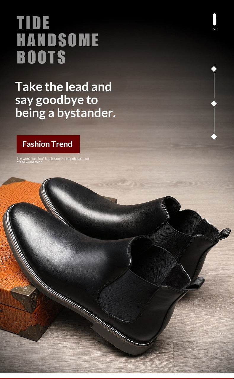 Youth Pointed Ankle Boots Large Size Men's Leather Boots