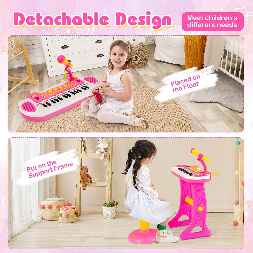 Kids Piano Keyboard Toy 31 Keys with Stool & Adjustable Microphone, Recording & Playback, Light Effects — image 4