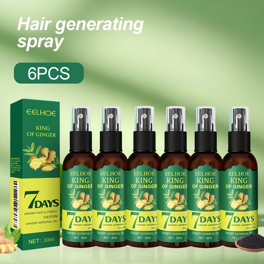 Ginger Hair Oil Spray Set 6 Bottles × 30ml – 7-Day Deep Moisturizing Frizz Control Mist for Dry, Curly & Coily Hair | Lightwe