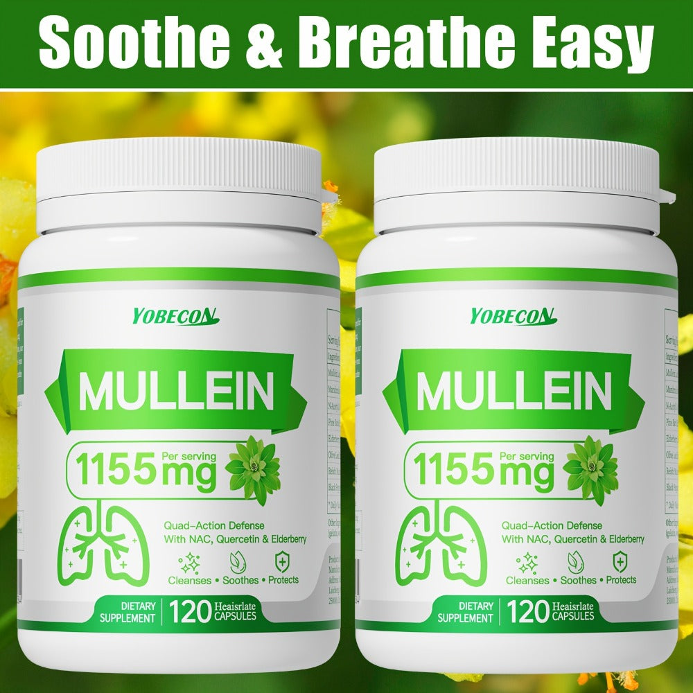 Mullein Lung Cleanse Capsules with NAC 45000mg – Mucus Removal, Dry Cough Relief & Respiratory Support Supplement for Women &
