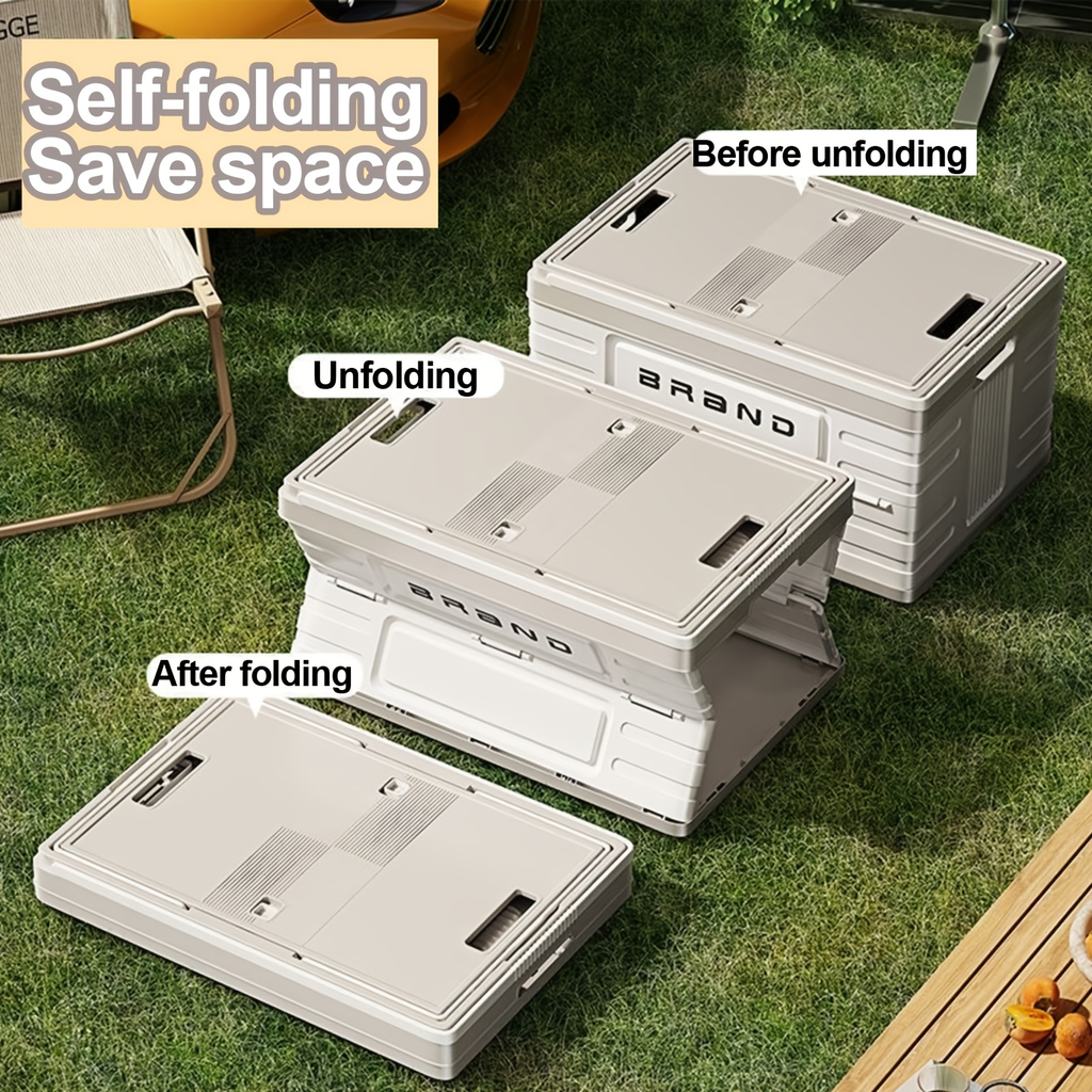 Collapsible Storage Bin with Lid and Handle 7.93Gal Foldable Plastic Crate Stackable Portable Tote Box for Camping Fishing Ca