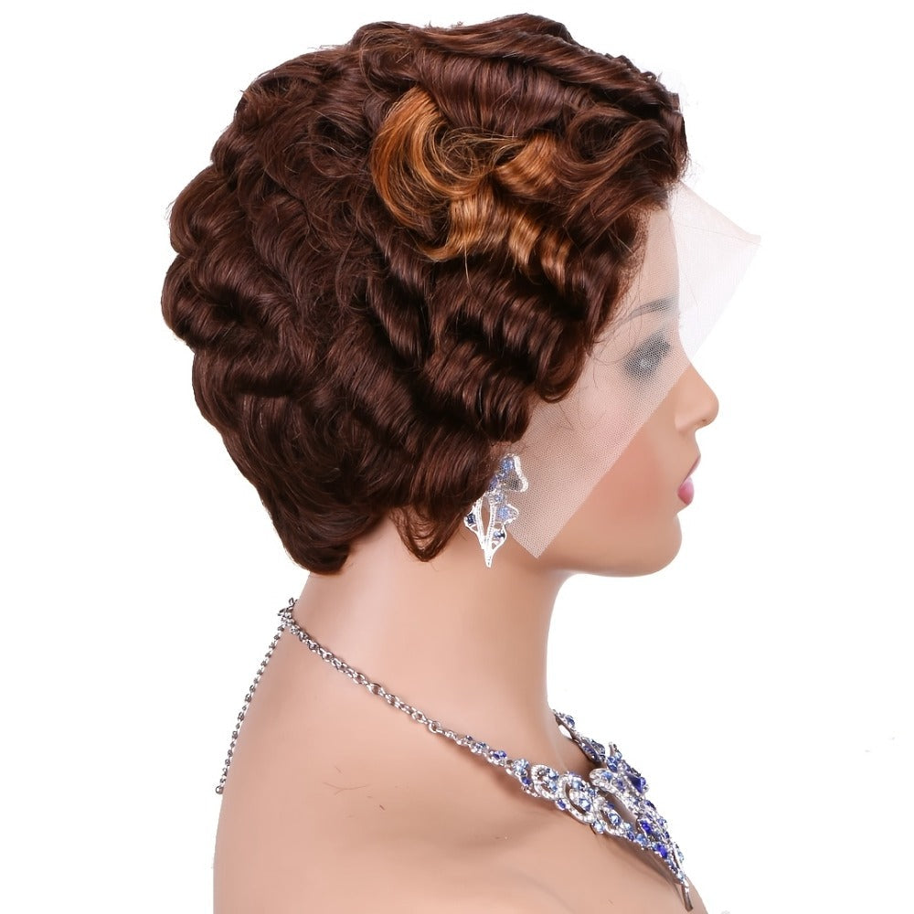 Pixie Cut Wig Human Hair 13x4 HD Lace Front Short Curly Body Wave Loose Deep Wave Finger Wave, for Home, Travel and Salon Hai