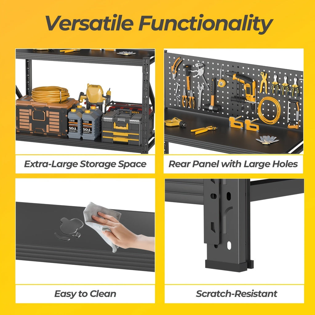 47-Inch Black Metal Workbench with Pegboard, Two Adjustable Shelves and 47.2 x 47.09 x 19-Inch Frame — image 3