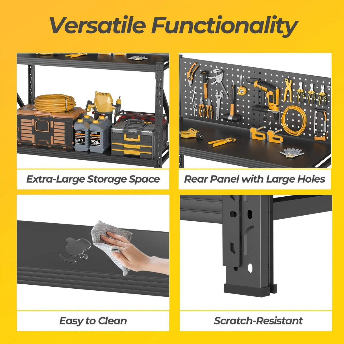 47-Inch Black Metal Workbench with Pegboard, Two Adjustable Shelves and 47.2 x 47.09 x 19-Inch Frame — image 3