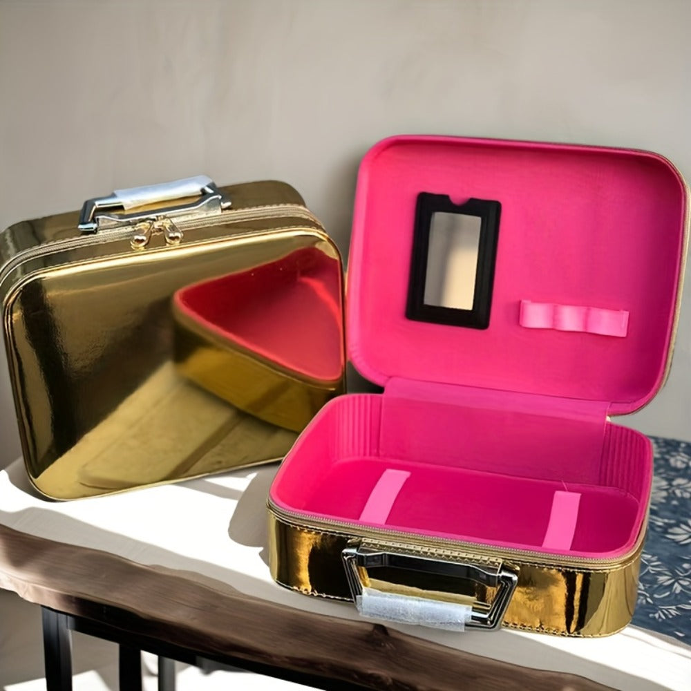 Glitter Makeup Travel Case Hard Shell Large Capacity Flat Lay Organizer Luxury Cosmetic Storage Box for Women Portable Fits i
