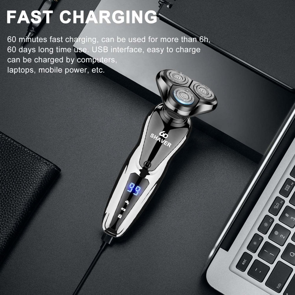 Electric Shaver for Men 3-in-1 Cordless Rechargeable 360° Floating Rotary – Beard Trimmer, Nose Hair Trimmer & Face Shaver wi