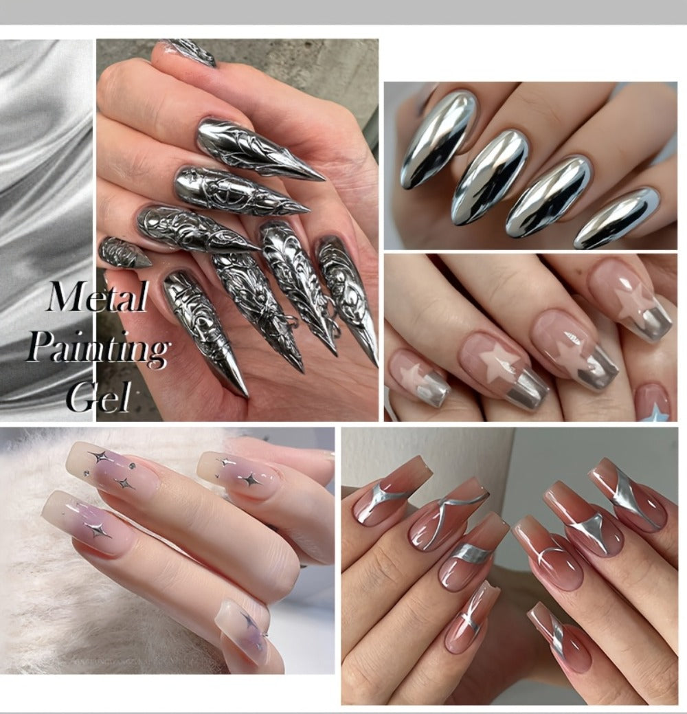 Metallic Silver Nail Art Painting Gel in 7ml LILYCUTE Jar with Fine Detail Brush for Lines and Floral Patterns — image 15