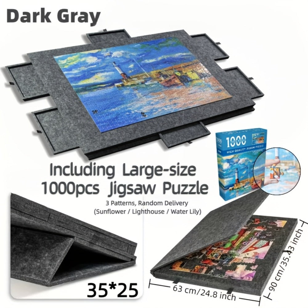 Portable Puzzle Board with Anti-Slip Surface, Fits 1000 & 1500 Piece Puzzles, Jigsaw Puzzle Table for Storage & Family Game N
