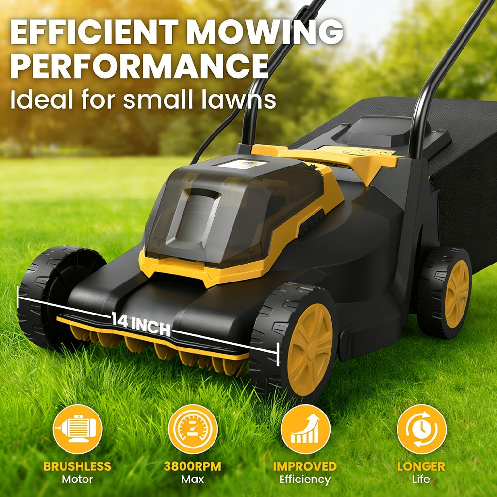 Brushless Cordless Lawn Mower 20V Compatible with Dewalt 20V MAX Battery 14-Inch 700W Pure Copper Motor for Garden, Patio and