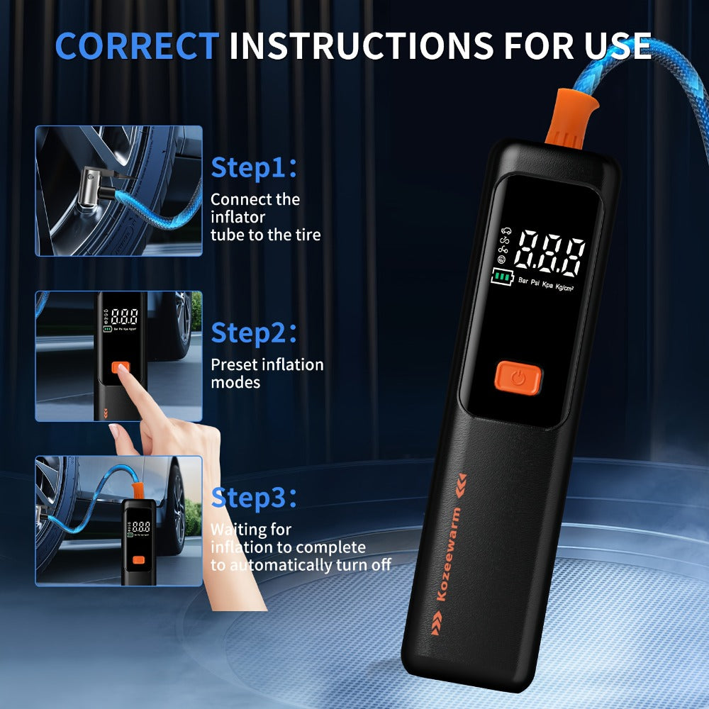 Cordless Tire Inflator Portable Air Compressor – USB-C Rechargeable, Digital Gauge, 3X Fast Inflation for Car Tires, Bikes — 