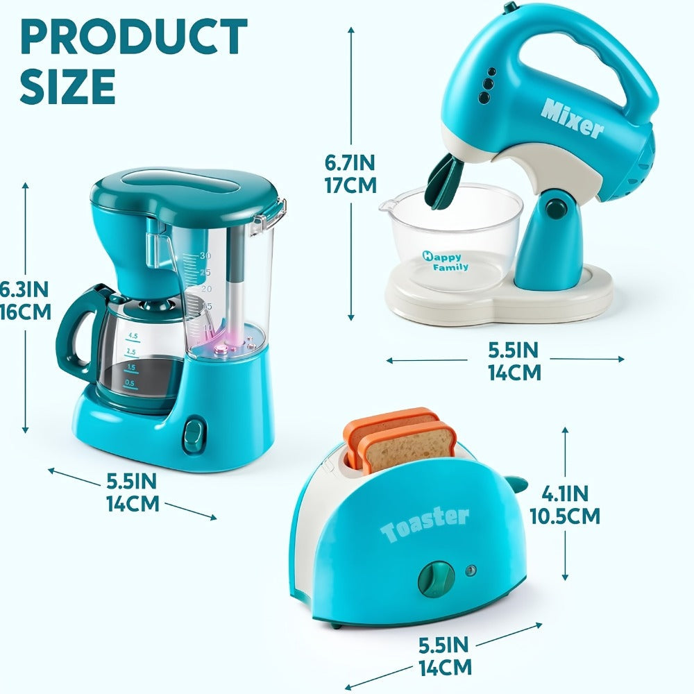 Kids Play Kitchen Toy Set with Realistic Coffee Maker, Toaster & Blender, 26PCS Pretend Play Kitchen Appliances for Toddlers 