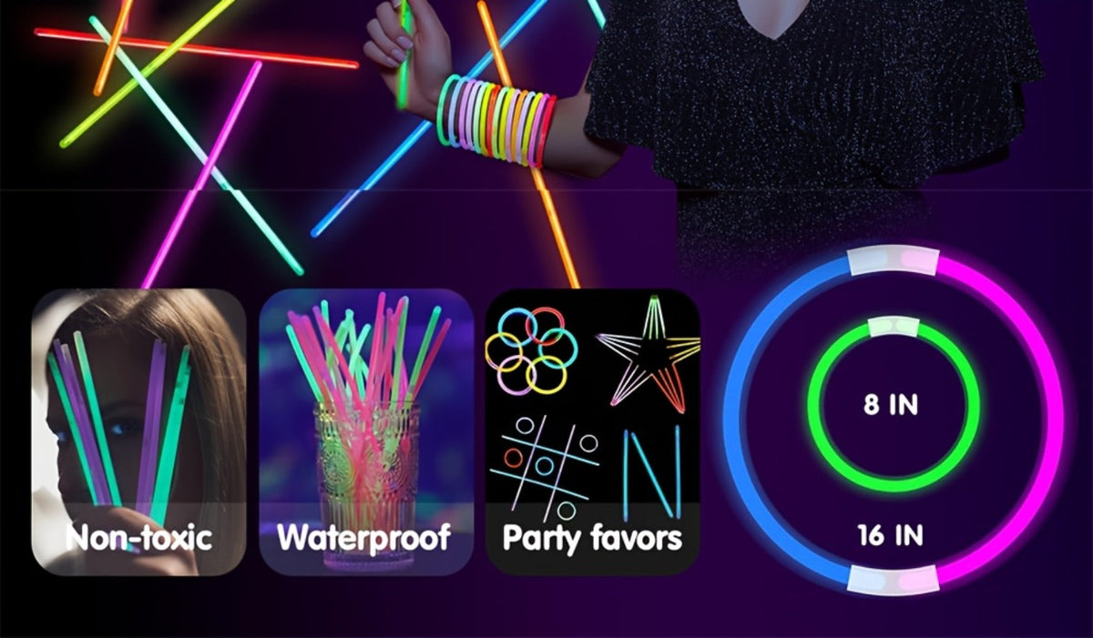 144-Piece 8-Inch Glow Stick Party Pack in Seven Pictured Colors with Bracelet and Necklace Connectors — image 10