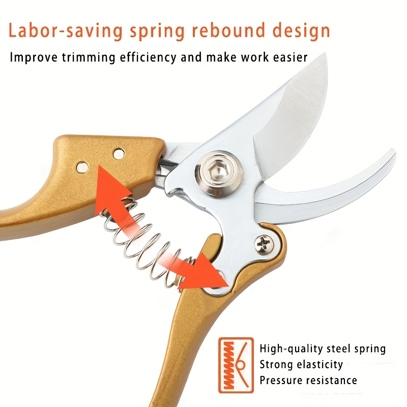 Bypass Pruning Shears with Curved Blade, Return Spring and Gold or Black Coated Handle Options — image 5