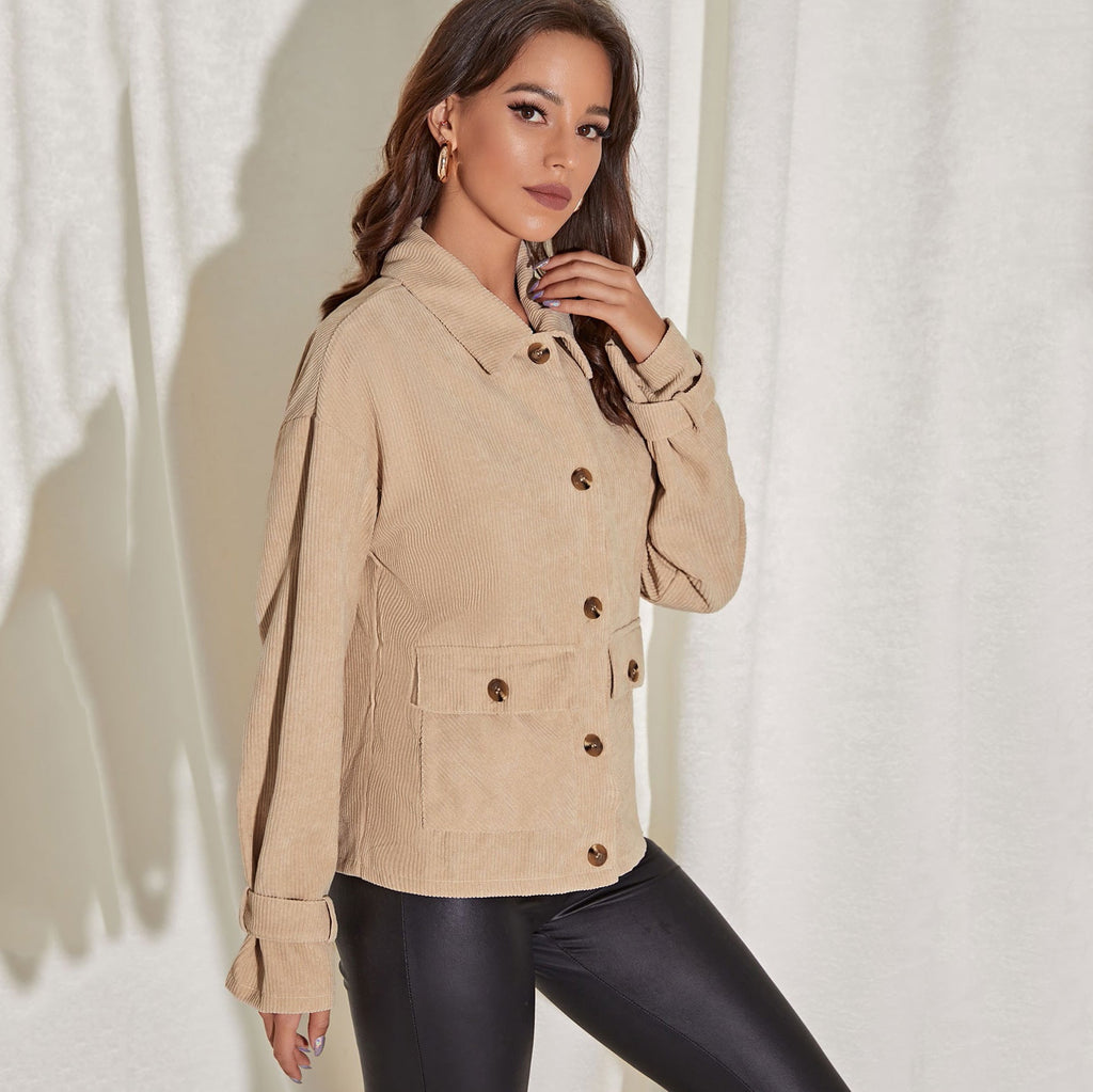 Corduroy Casual Short Coat Jacket Loose Casual Single-breasted Lapel Jacket Women