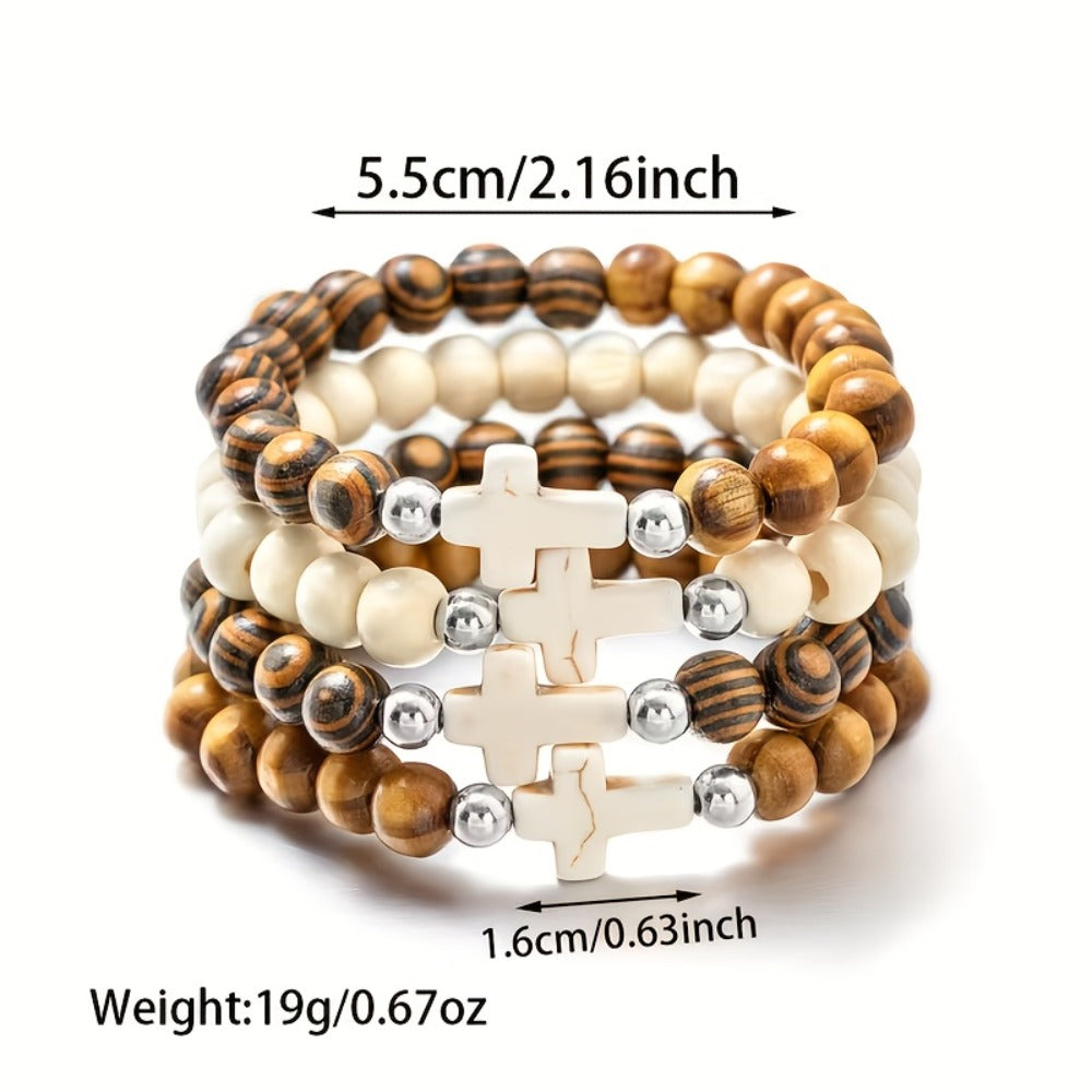 Cross Bracelets Bulk for Baptism Party Favors, 20/40PCS Vintage Ethnic Alloy Cross Pendant Woven Elastic Bracelets — image 2