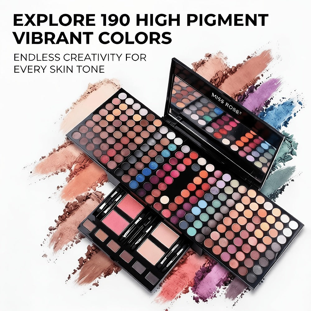 Makeup Kit 190-Color Fold-Out Face and Eye Palette with Center Mirror, 144 Eyeshadow Shades and Eight Brushes — image 5