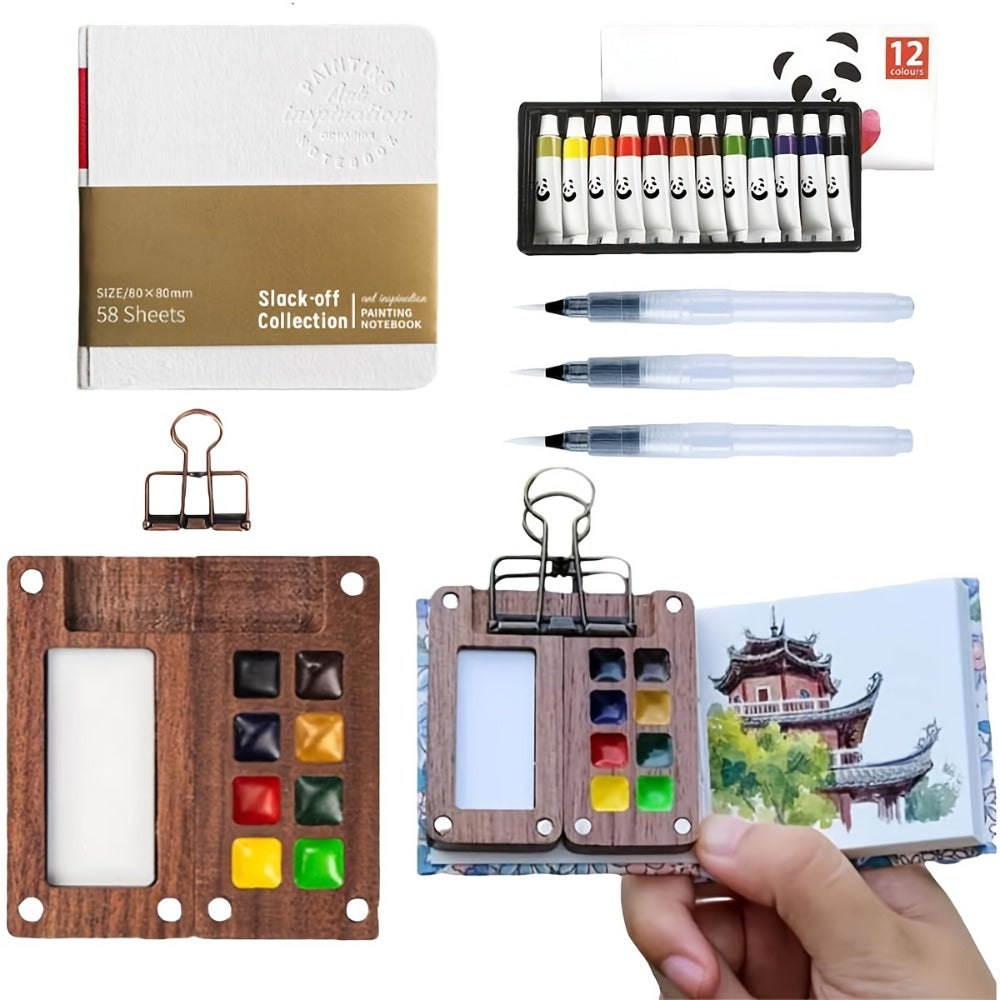 Watercolor Paint, Portable Set 24 Colors 15-Grid Palette 3 Brushes the Listed Color, Size or Set for Everyday Use — image 1