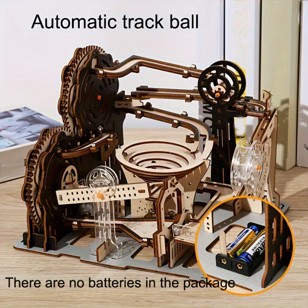 Marble Run Kit Electric 3D Wooden DIY Model Building Set, Brain Teaser STEM Puzzle Toy for Teens & Adults — image 7