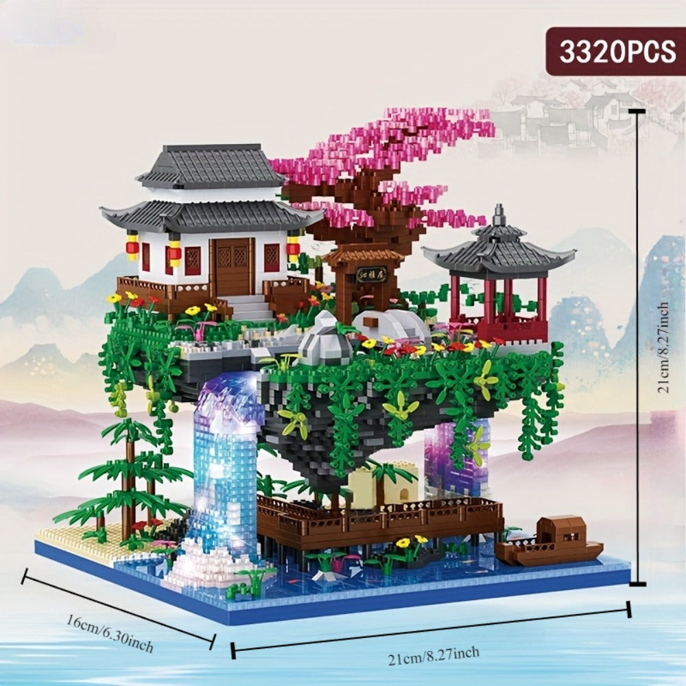 Bonsai Tree Building Set 3320 Pieces Micro Blocks, Chinese Architecture Peach Blossom Cherry Blossom Miniature Model Kit — im