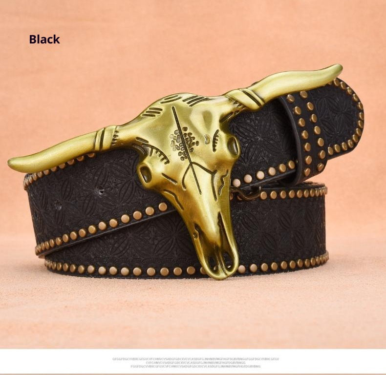 Cowhide Leather Belt For Men With Embossed Rivets