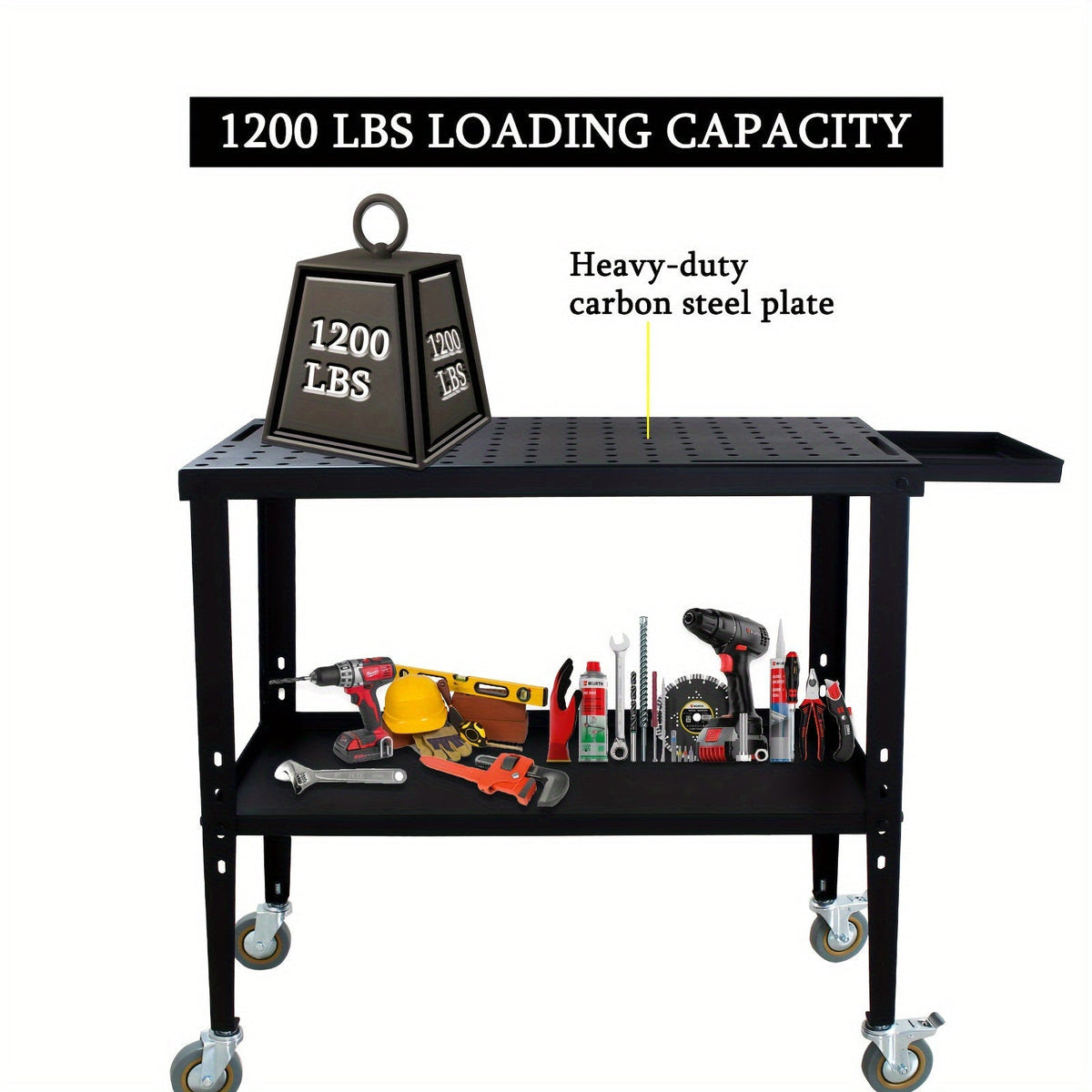 Steel Workbench with Wheels, Portable Welding Table Height-Adjustable 30"x20" Heavy Duty Steel Work Table for Garage Workshop