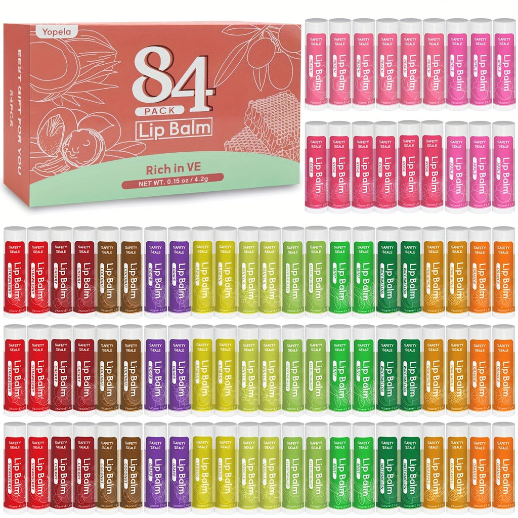 Bulk Lip Balm Set 84 Pcs 14 Assorted Flavors Moisturizing Mini Lipstick Natural Luster Finish – Party Favors for Wedding Brid