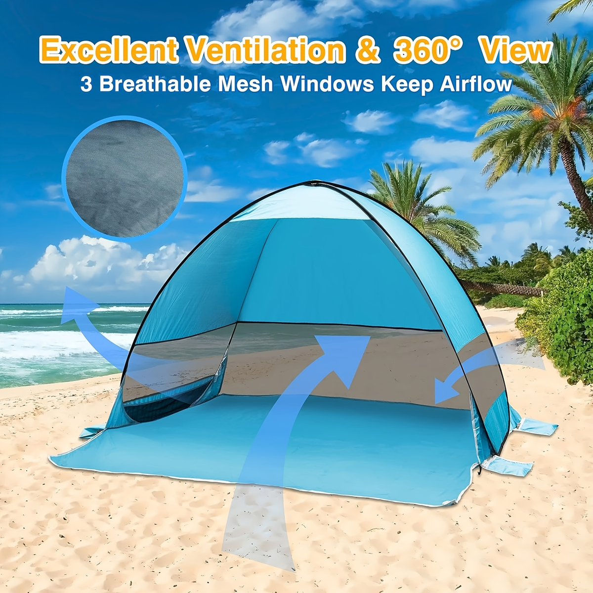 Pop-Up Beach Sun Shelter with 200 x 165 x 130 cm Interior, Six Stakes and Green or Blue Options — image 6