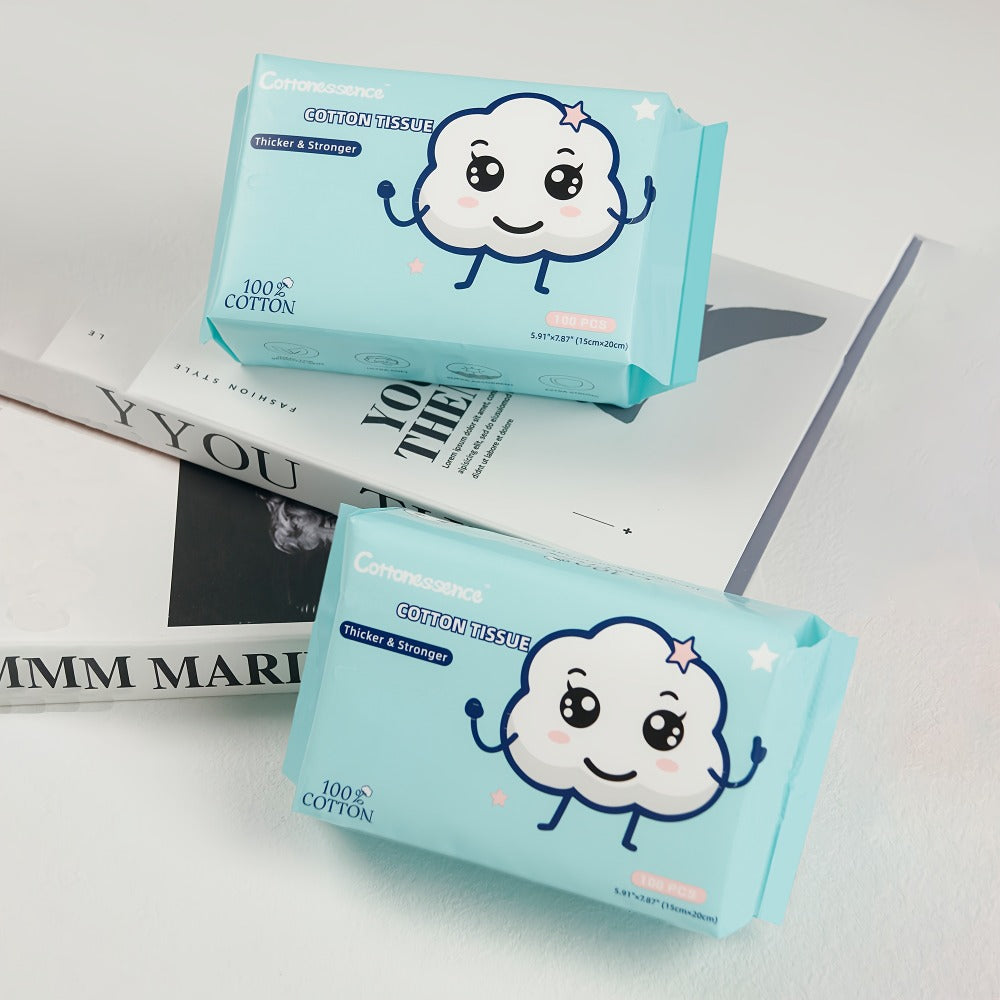 100% Cotton Disposable Face Towels Draw-Style Box 200 400 600 Count, for an Everyday Personal Care Routine — image 1