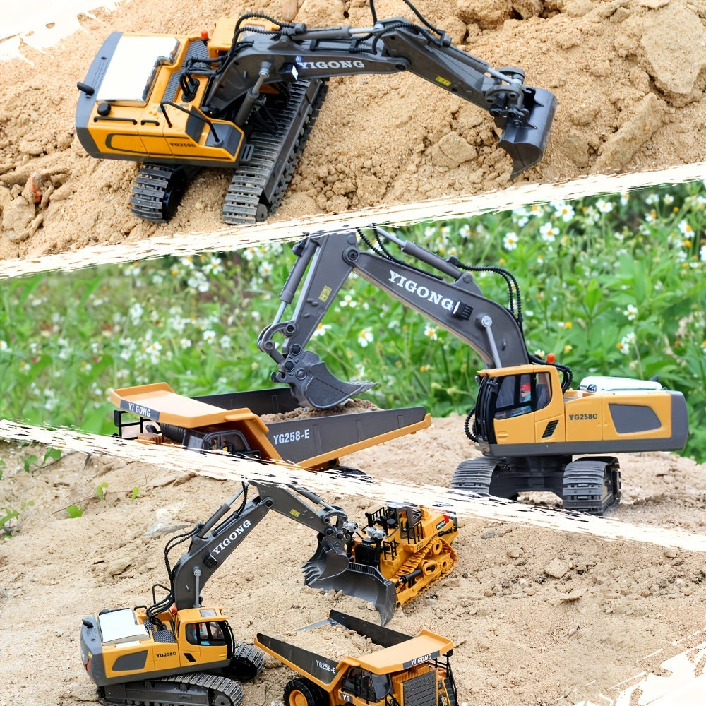 RC Excavator Toy 1:18 Scale 2.4GHz Remote Control with Metal Scoop 680-Degree Rotation Lights & Sound — image 12
