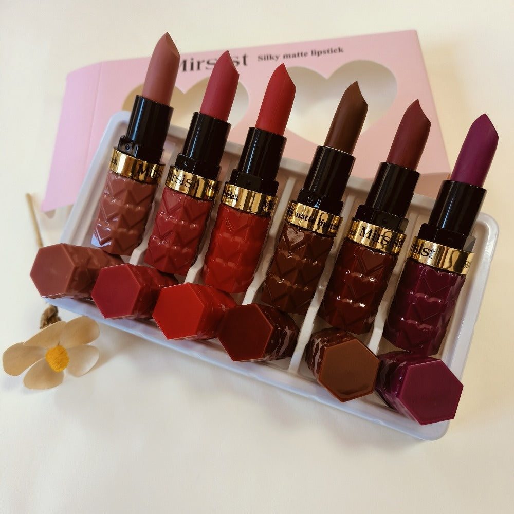 Lipstick Set, Mirsist 6-Piece Silky Matte Bullet Collection in Nude, Red, Brown, Berry and Plum Colors — image 1