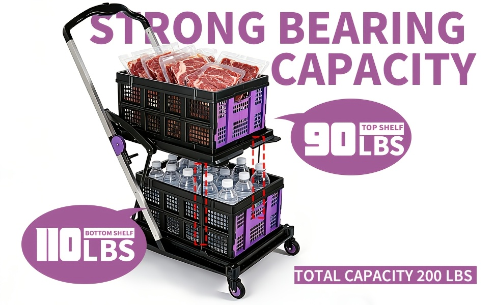Two Tier Cart with 2 Storage Crates 360° Swivel Wheels, for Garden, Patio and Yard Use, with the Listed Configuration — image