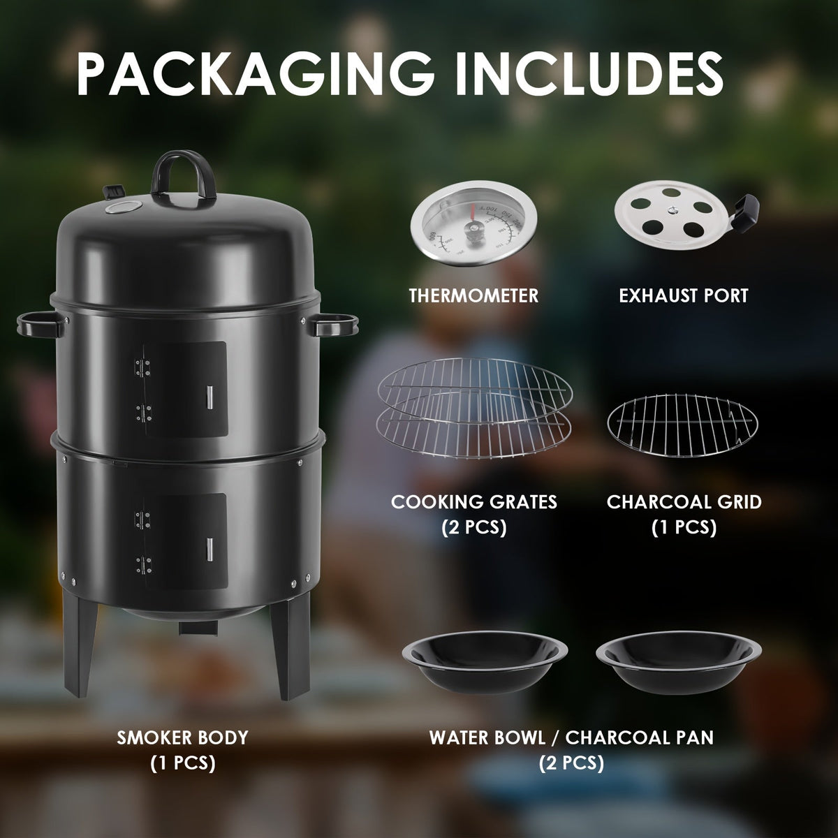 Charcoal Smoker Grill 16 Inch Vertical 3-Tier with Easy Temperature Control for Grilling, Camping and Outdoor Meals — image 4