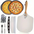 Pizza Stone Set 7-Piece with Tools – Cordierite Baking Stone with Stainless Steel Peel Cutter Brush & Heat-Resistant Gloves |