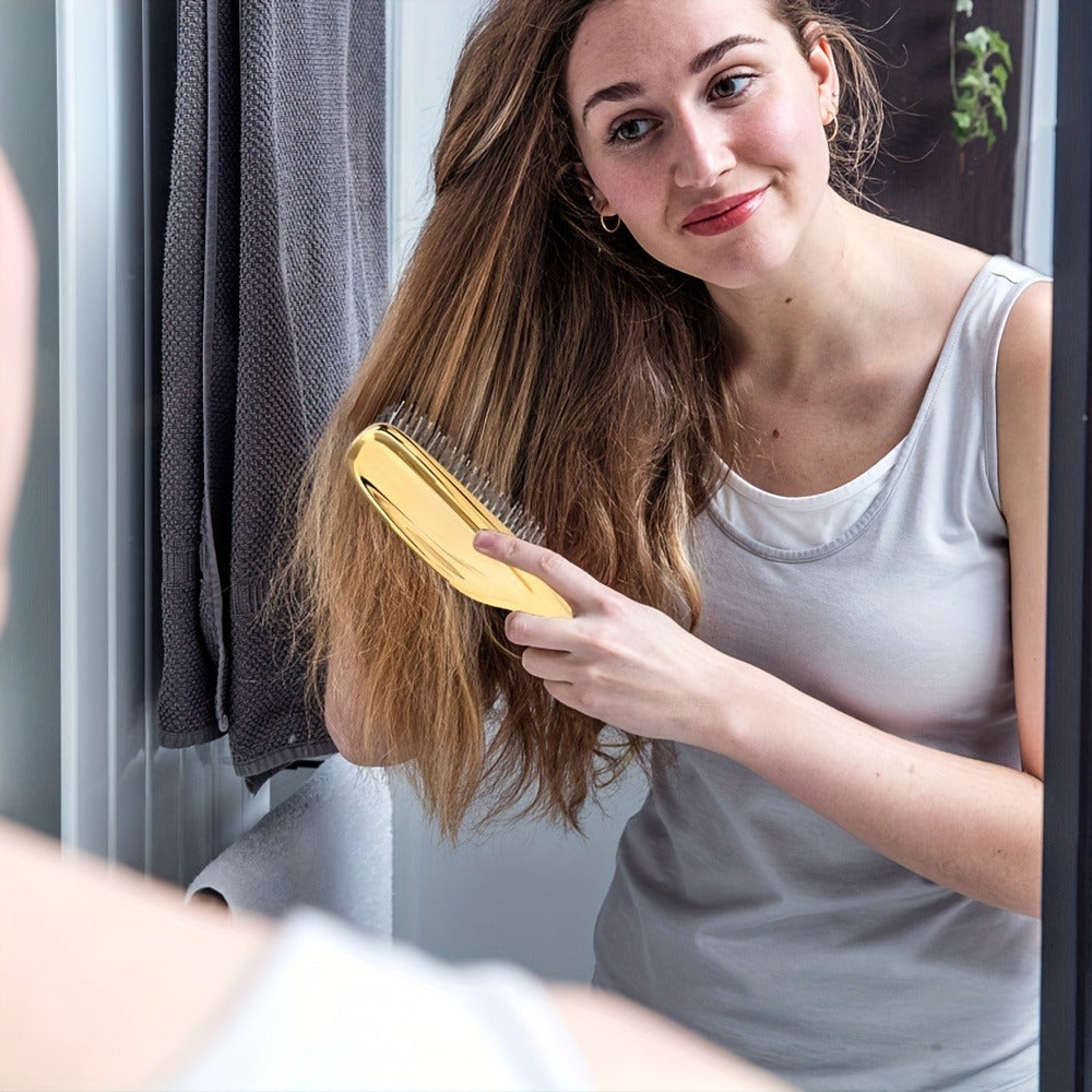 Air Cushion Comb Scalp Massage Brush Anti-Static Detangling Hair Comb Electroplated Flexible Cushion Pins Frizz Control Stimu