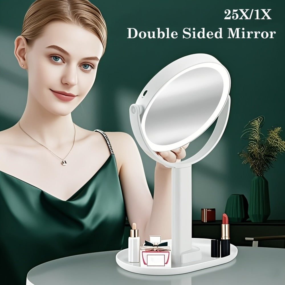 Makeup Mirror with Lights, 8-Inch Dual-Sided 1X and 25X with 80 LEDs, Three Light Colors, Touch Control and USB-C Charging — 