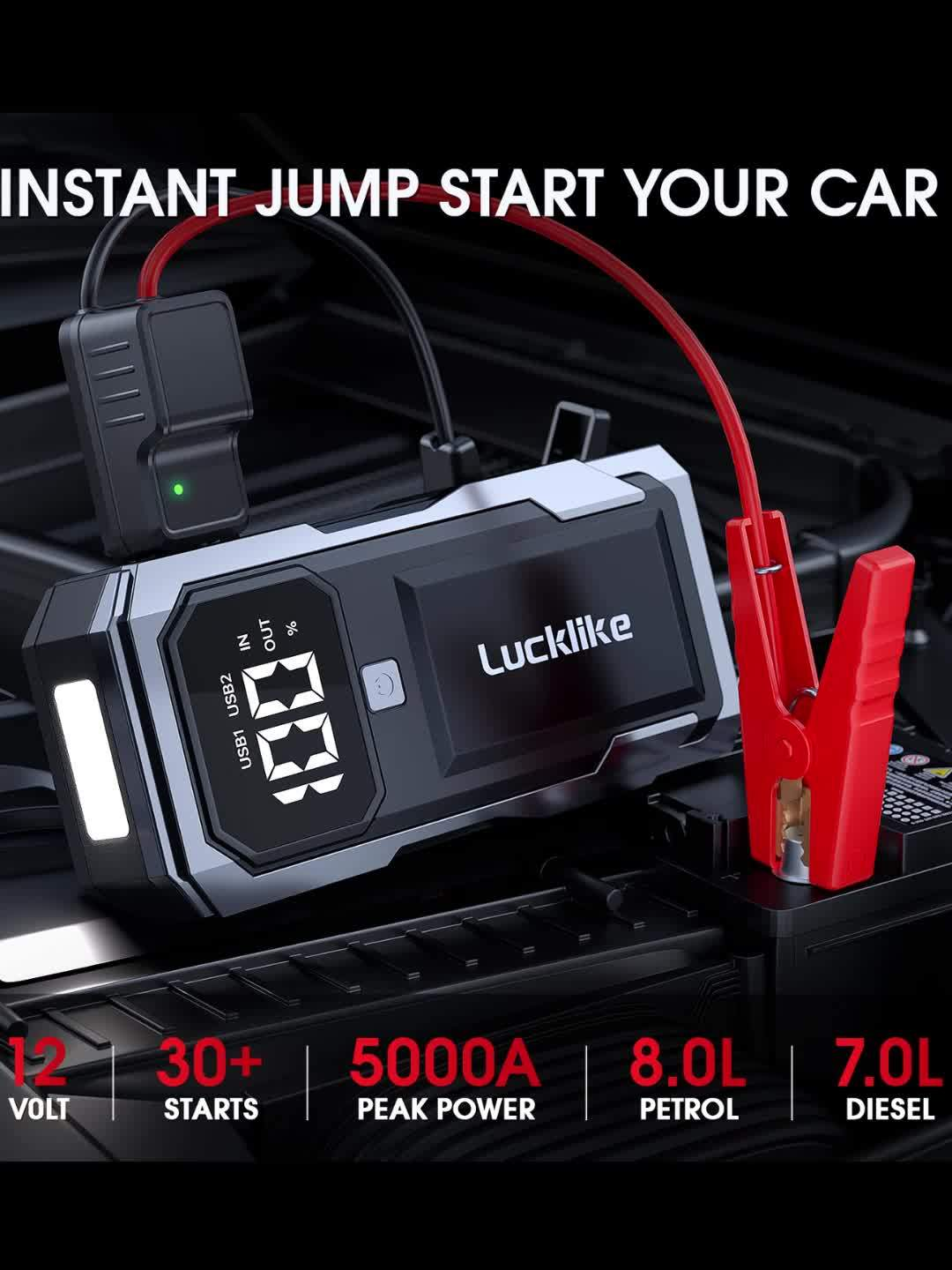 Battery Jump Starter 5000A 3000A Peak for Gas Diesel Engines QC3.0 18W Fast Charge USB-C Recharge for Garden, Patio and Yard 