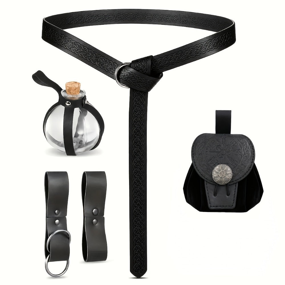 Costume Accessories 5-Piece Medieval Belt Set with Harness, Pouch, Bottle Holder and Two Color Options — image 4