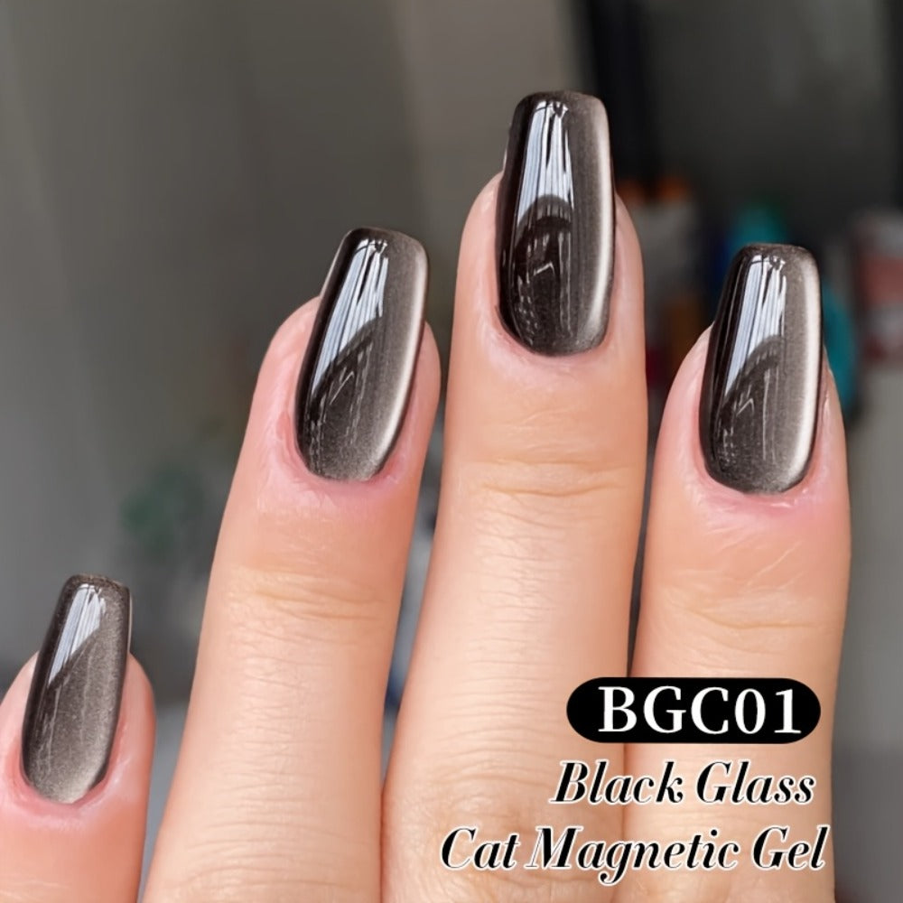 Gel Nail Polish in 10ml Black Magnetic Cat-Eye with Glass-Bead Shimmer, BGC01 or MY49 for Shimmer Art — image 8