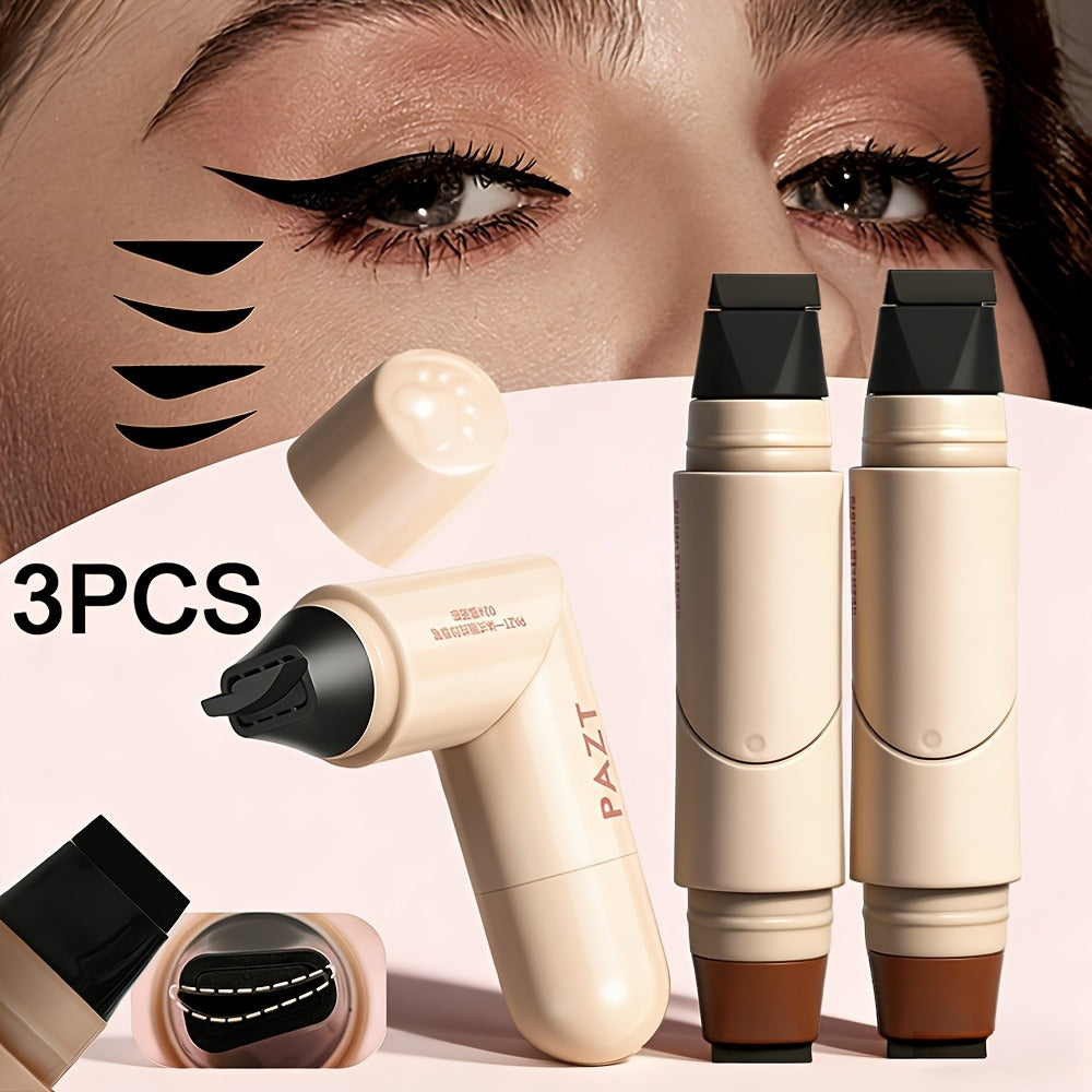 Double-Ended Wing Stamp Eyeliner Pen Three-Pack in Natural Black or Coffee Brown Color Options — image 1
