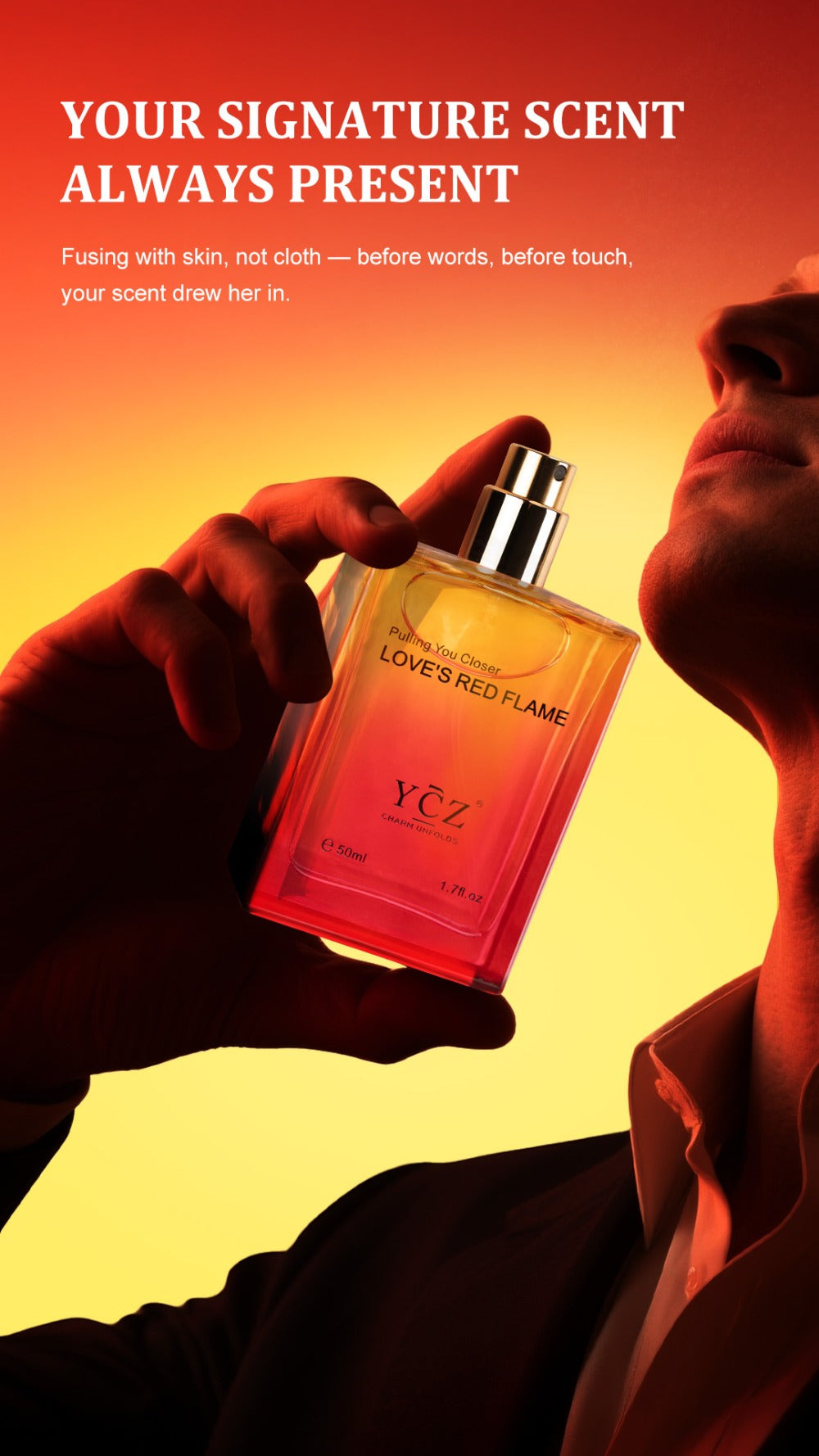 Cologne Eau de Parfum for Men YCZ LOVE'S RED 1.7 fl oz Spray with Red Glass Bottle and Box — image 8