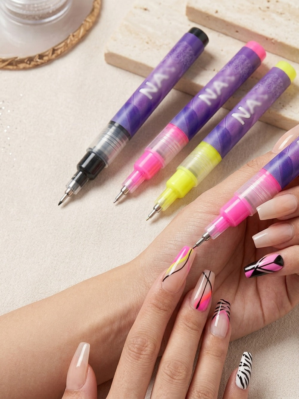 Metal Rod Nylon Brush Nail Art Pen Set 12 Colors – Acrylic Paint Pens for 3D Doodle Dot & Stitching Nail Design — image 7