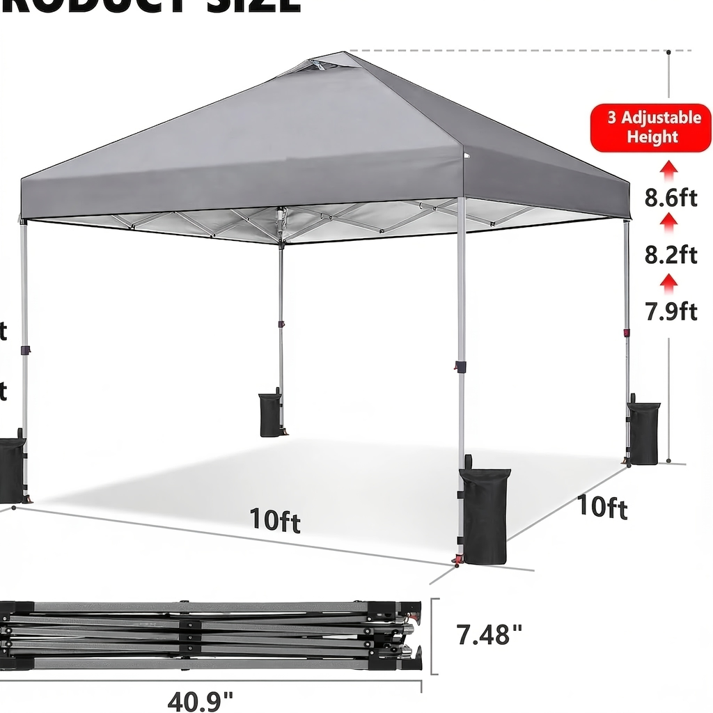 Dual-Vent 10x10ft Pop-Up Canopy Tent with Center-Hub Frame, Three Colors and Wheeled Carry Bag — image 7