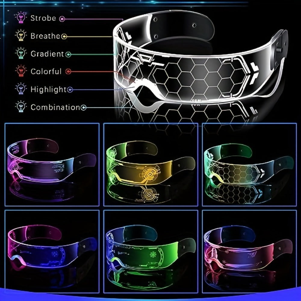 LED Visor Glasses Cyberpunk Futuristic Glow 7 Colors 5 Modes with the Listed Color, Size or Set Options for Everyday Use — im
