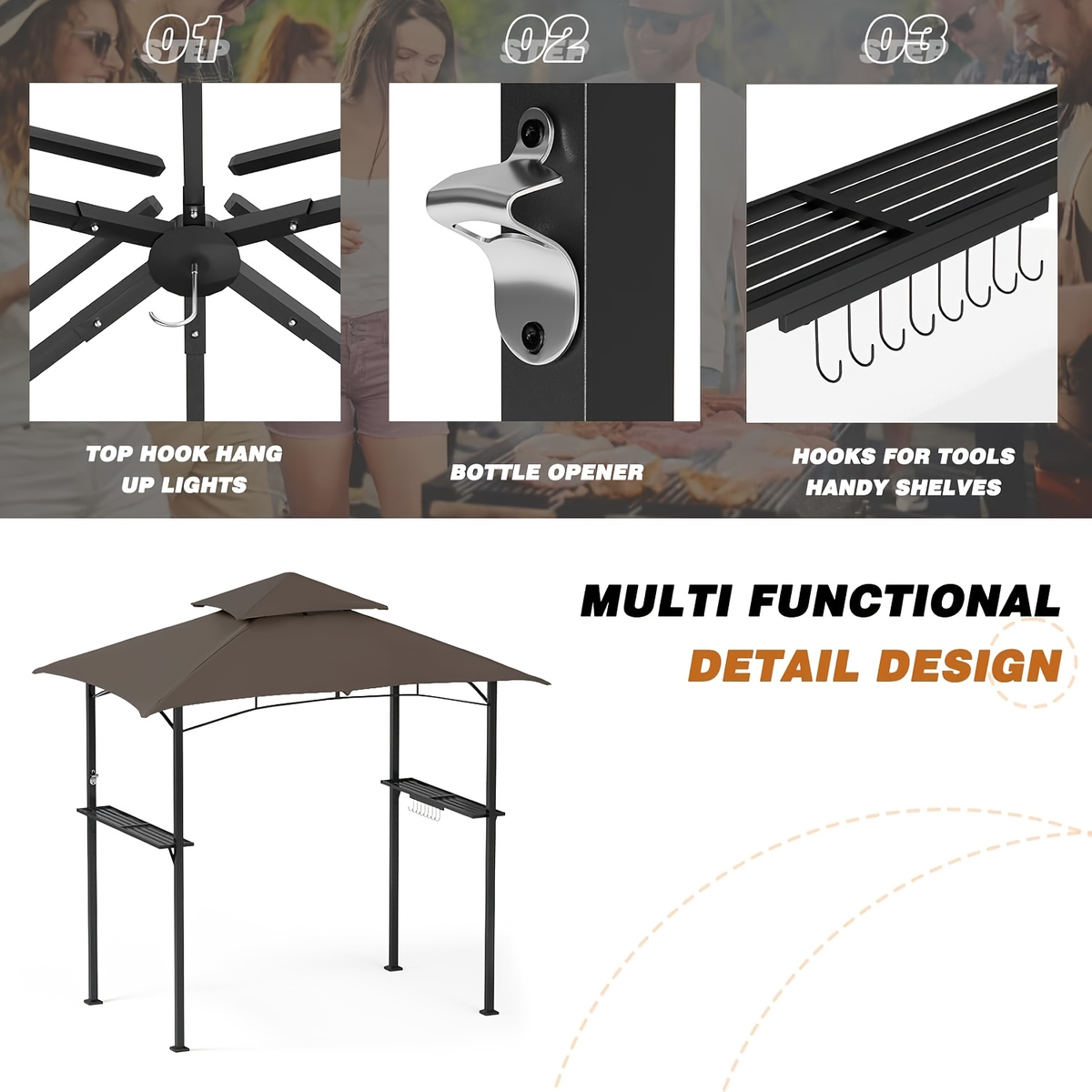 Outdoor Grill Gazebo Double-Tier BBQ Canopy for Grilling, Camping and Outdoor Meals, with the Listed Configuration — image 9